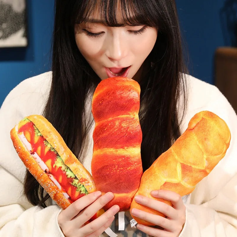 Bread Plush Pillow – Baguette, Croissant & Hotdog Styles