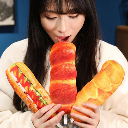 Bread Plush Pillow – Baguette, Croissant & Hotdog Styles