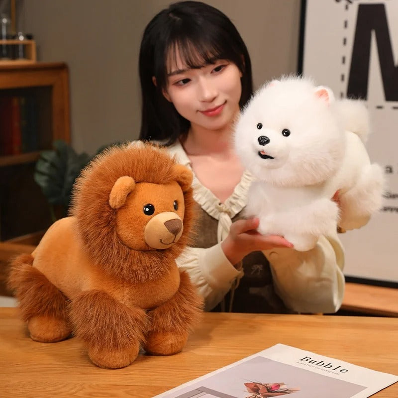 Lifelike Standing Animal Plush Toy – Dog & Lion Stuffed Doll