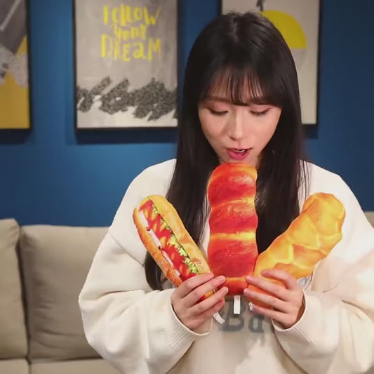 Bread Plush Pillow – Baguette, Croissant & Hotdog Styles